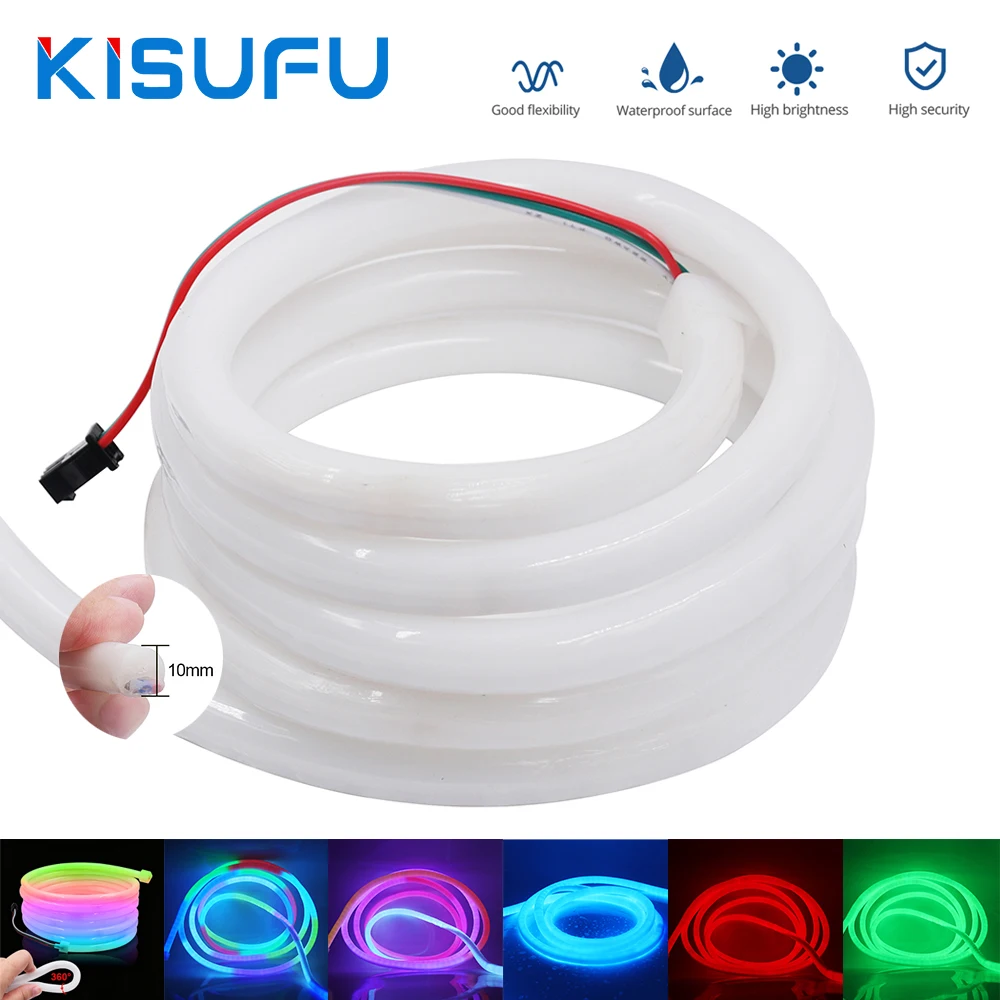 360 Round RGB LED Neon Tube Strip 3Pin Wire WS2811 RGB IC 24V 120LEDs/M Waterproof Flexible Neon Rope Light Indoor Outdoor Decor