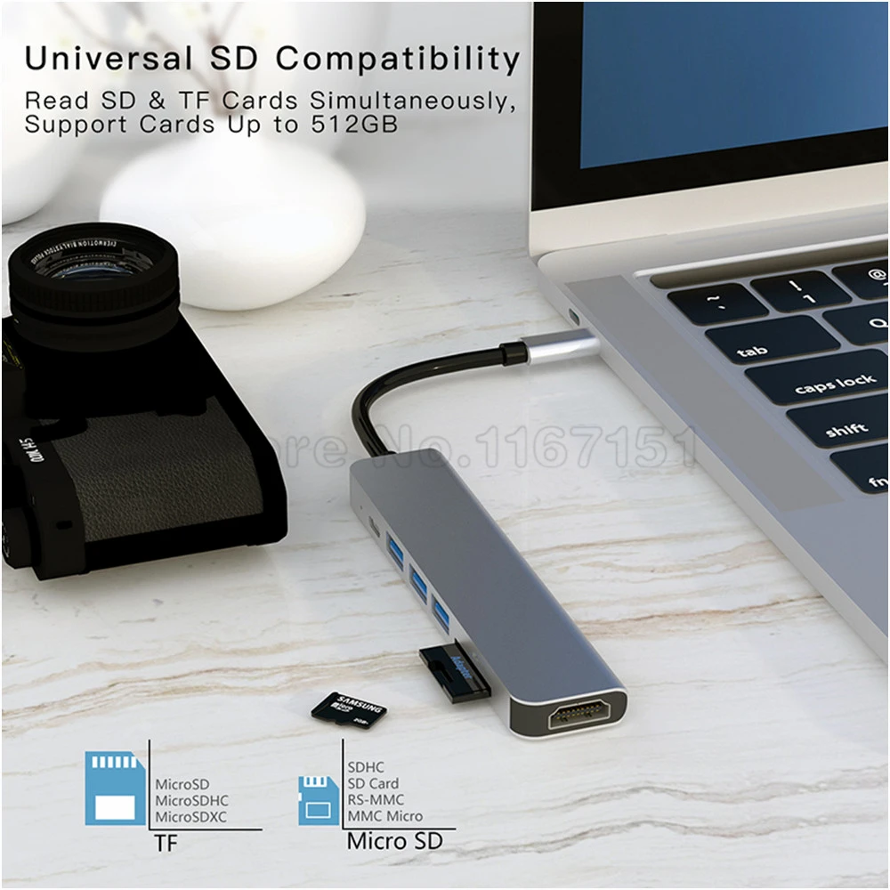 Type C to 4K HDMI-compatible USB C 3.0 2.0 Dock SD TF Card Reader Adapter for MacBook Samsung S21 Dex Xiaomi 10 HDTV