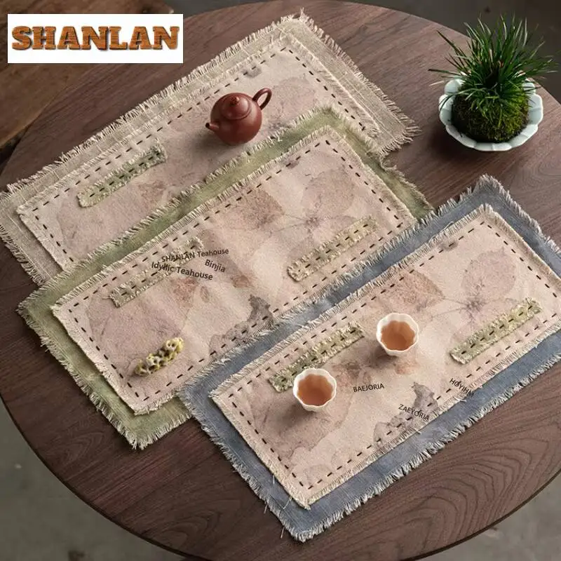 Woven with Hemp Pattern Tea Table Mats Zen Tea Professional Rag Drink Coaster Dinner Table Cloth Mat Tea Ceremony Supplies Craft