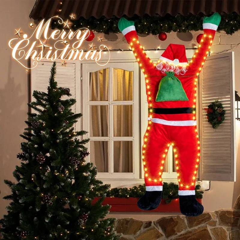 Christmas Santa Climbing Wall Decoration Hanging Santa Climbing with LED Light Window Door Xmas Props Indoor Outdoor Home Decor