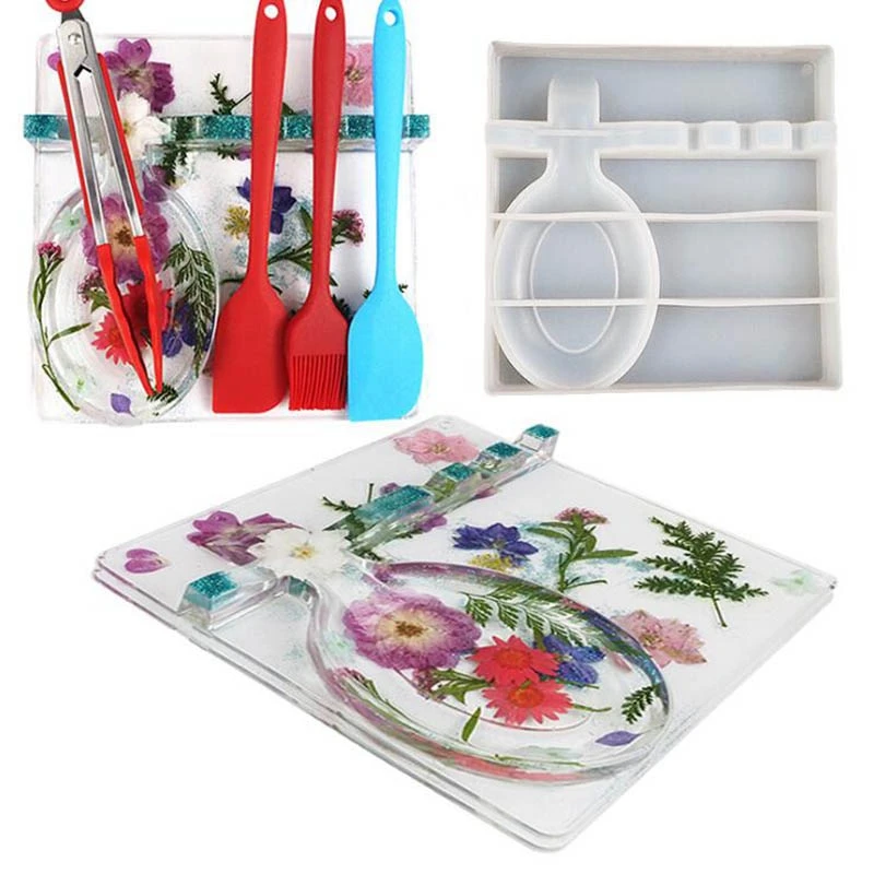 Silicone Utensil Rest Mold With Drip Pad, Large Resin Rolling Tray Molds With 3 Slots & 1 Spoon Holder, Epoxy Casting