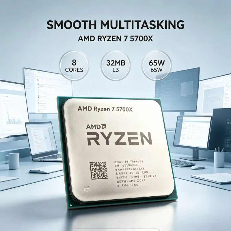 AMD Ryzen 7 5700X Multi‑Thread Processor 8‑Core 16‑Thread 3.4GHz 65W Socket AM4 DDR4 32MB L3 Zen3 No Heatsink
