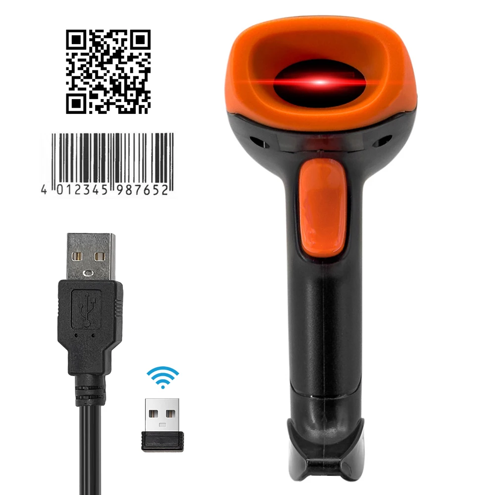 Handheld 1D/2D/QR Barcode Scanner 2.4G Wireless USB Wired Bar Code Reader Manual / Continuous Scanning CMOS Image Sensor