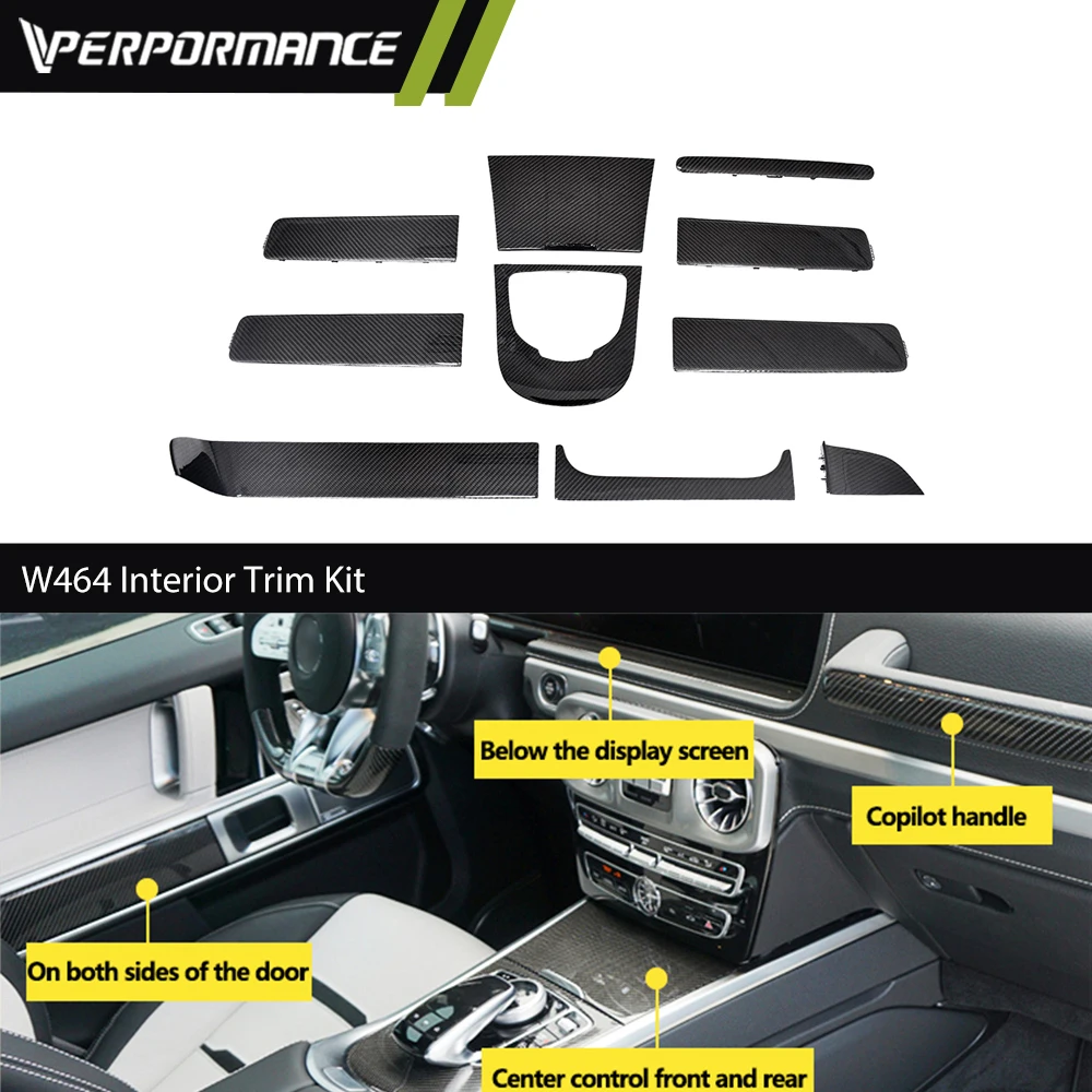 

2019y+ G Class W464 Interior Trim Kit Dry Carbon Copilot Handle Center Control Panel Inside Door Trim Strip Dashboard Bezel