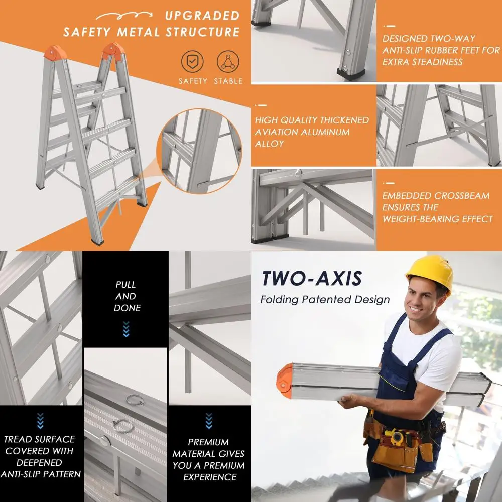Scaletta pieghevole a 4 gradini a doppia parte anteriore in alluminio, sgabello antiscivolo stabile, portatile, carico di 330 libbre