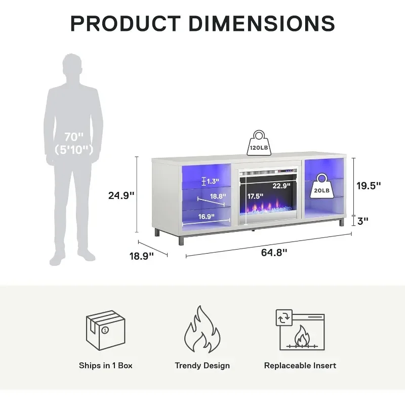 Ameriwood Home Lumina Fireplace TV Stand for TVs up to 70 Inch, Replaceable Electric Fireplace Insert Heater, Remote Control