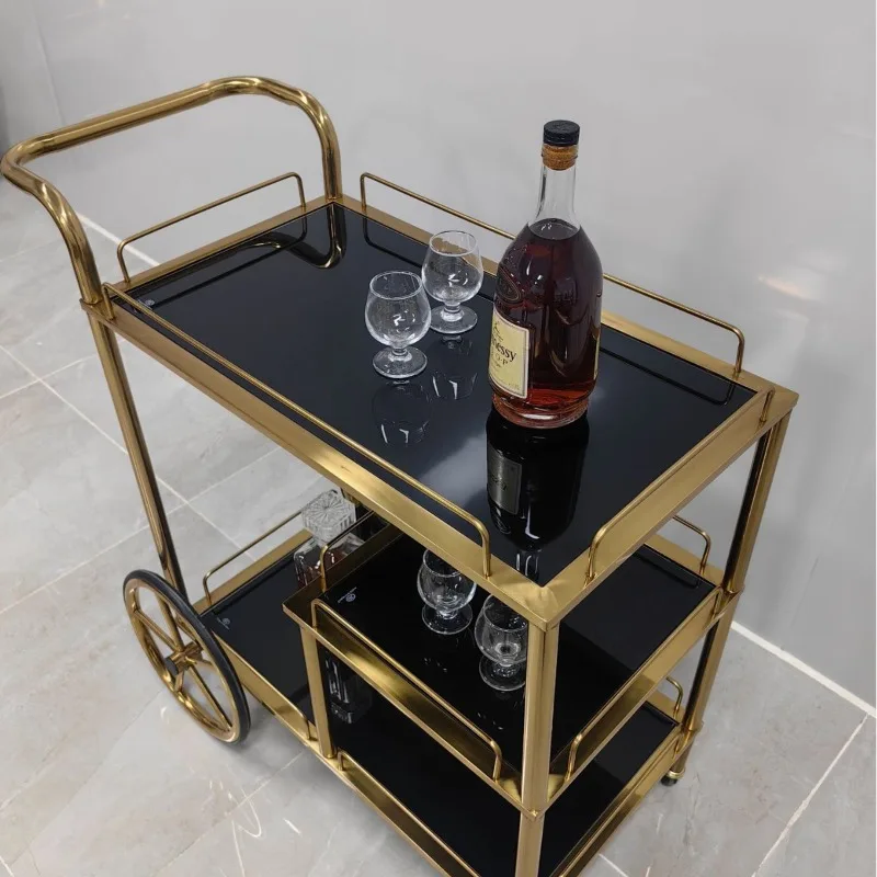 High-end hotel KTV merchant push dining cart, three-layer stainless steel glass wine cart, restaurant delivery cake trolley