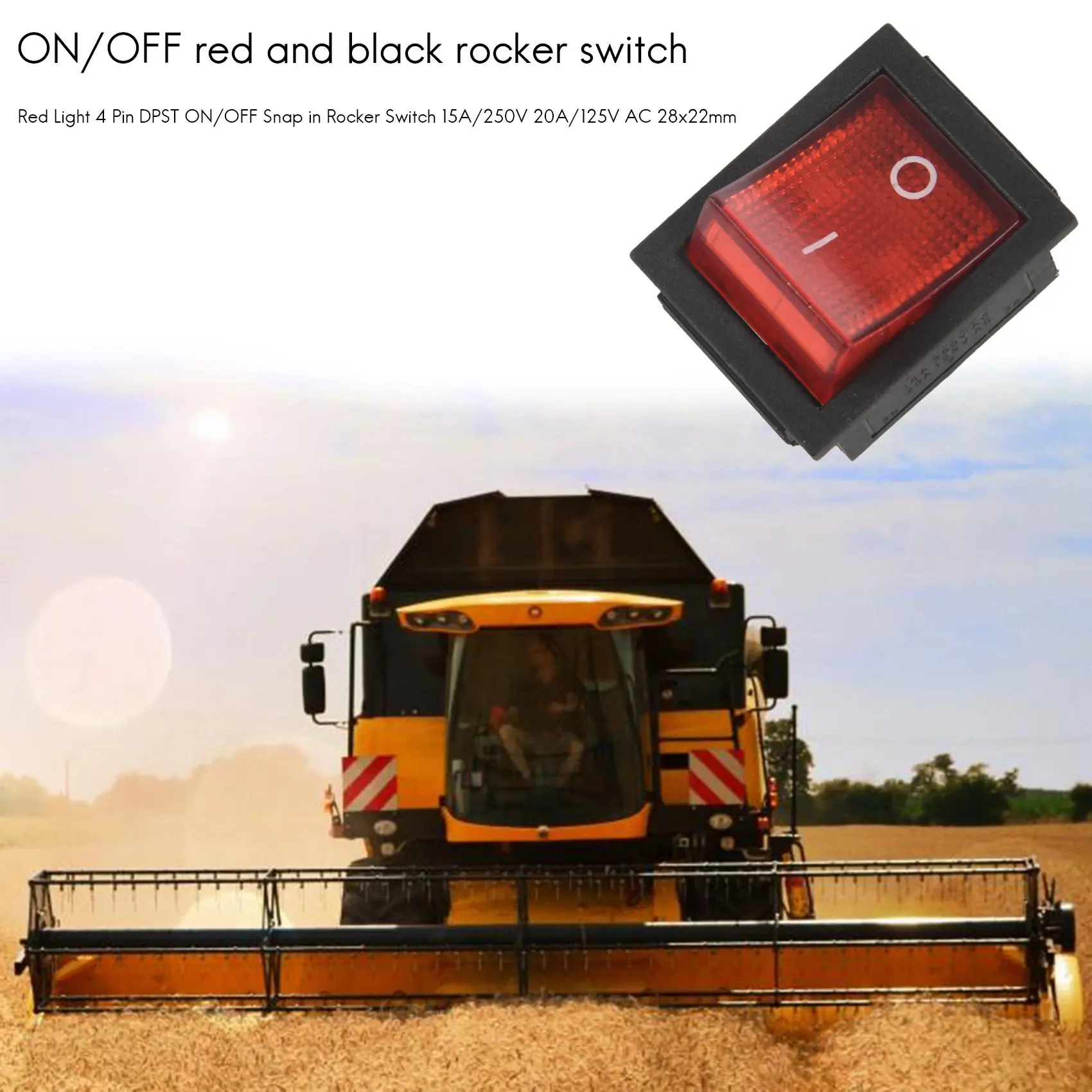 Red Light 4 Pin DPST ON/OFF Snap in Rocker Switch 15A/250V 20A/125V AC 28x22mm