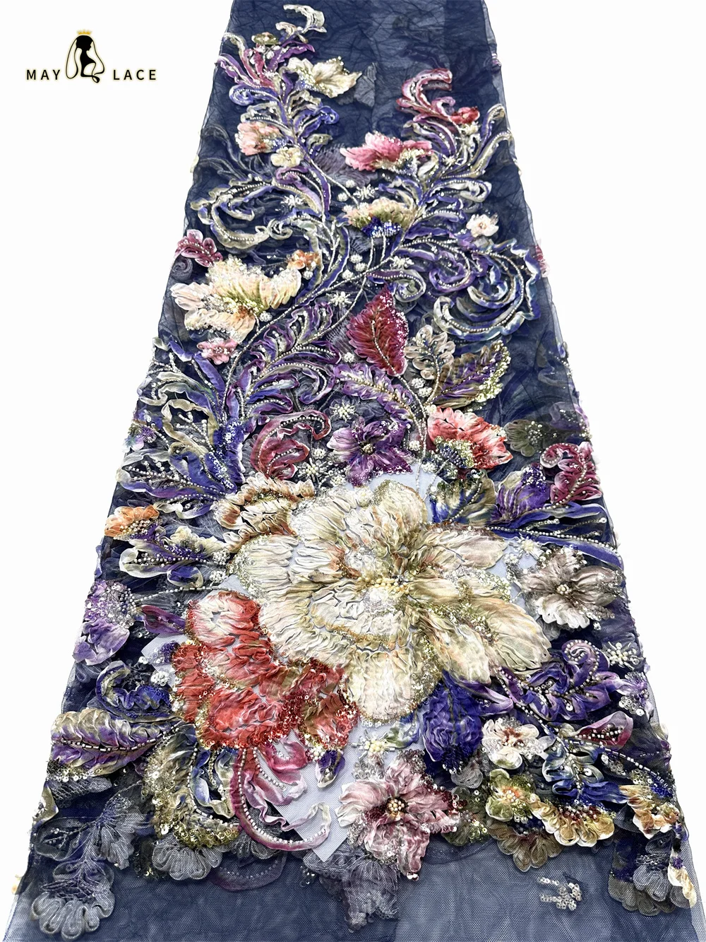 

African 2026 Luxurious Beaded Lace Fabric French 5 Yards Chiffon Mesh Lace Sequins Embroidered Lace Fabrics Weddings Party Dress