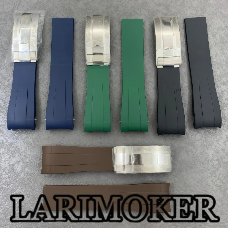

Ремешок для часов LARIMOKER 20 мм/21 мм, новый, черный, синий, зеленый, коричневый, резиновый, с серебряной пряжкой из нержавеющей стали, аксессуар для часов