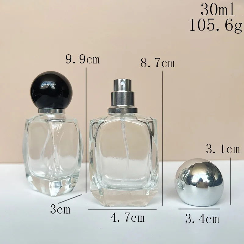 30ml pusta przezroczysta szklana butelka z rozpylaczem czarna srebrna czarna pokrywka kulowa pompa śrubowa atomizuj kosmetyczne butelki perfum wielokrotnego napełniania