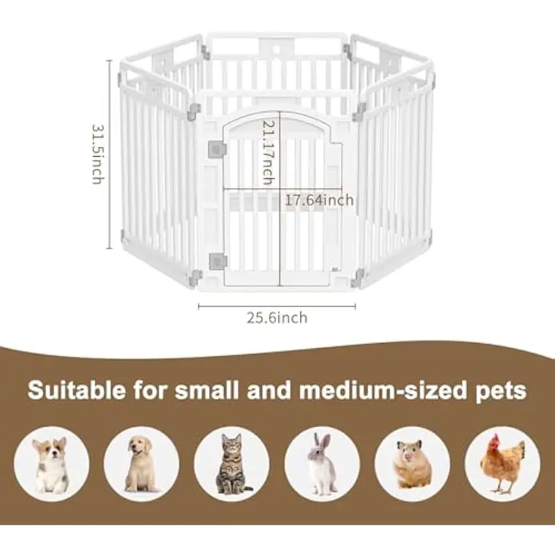 Foldable Pet Enclosure with Secure Latch Door – 6-Panel Modular Design for Small Dogs and Kittens – Indoor Outdoor Use – Easy Se