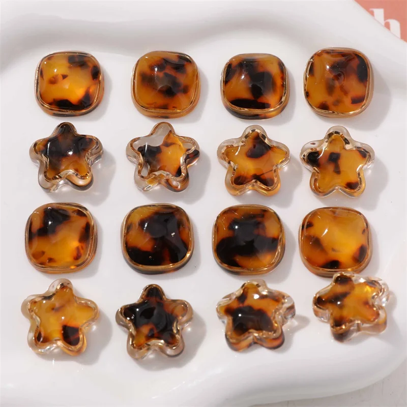 

New arrived 30pcs/lot color Leopard pattern print geometry square/stars shape resin cabochon beads diy jewelry accessory