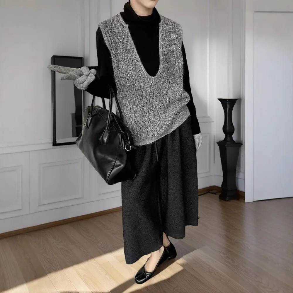 Dames bovenkleding jas retro stijl polyestervezel lang mode-element V-hals gebreid truivest met pailletten