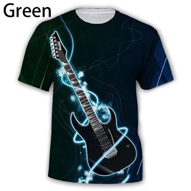 

Summer Fashion Musical Instruments Bass Guitar 3D Printing T-shirt Personalized Hip-hop Men and Women's Casual Harajuku Top Tees