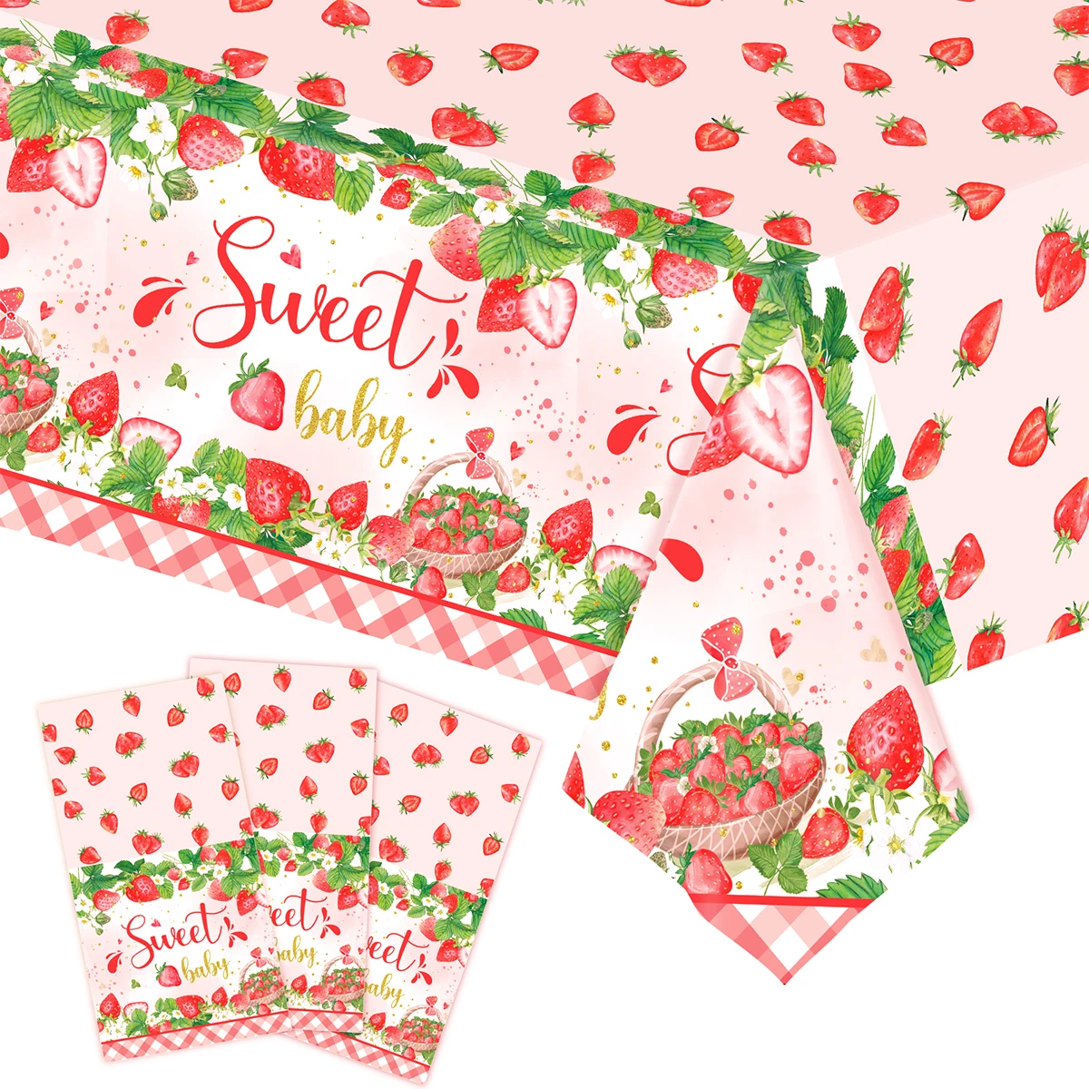 

Strawberry Sweet Party Tablecloth Pink Disposable Tablecloth Sweet Table Decoration for Girls Birthday Baby Shower Party Supplie