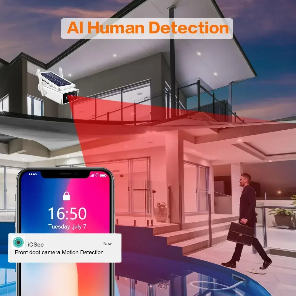 Caméra de surveillance extérieure à panneau solaire, caméra de sécurité sans fil, caméra WiFi HD 5MP, batterie 62PIR Motion IP66 CCTV, iCSee