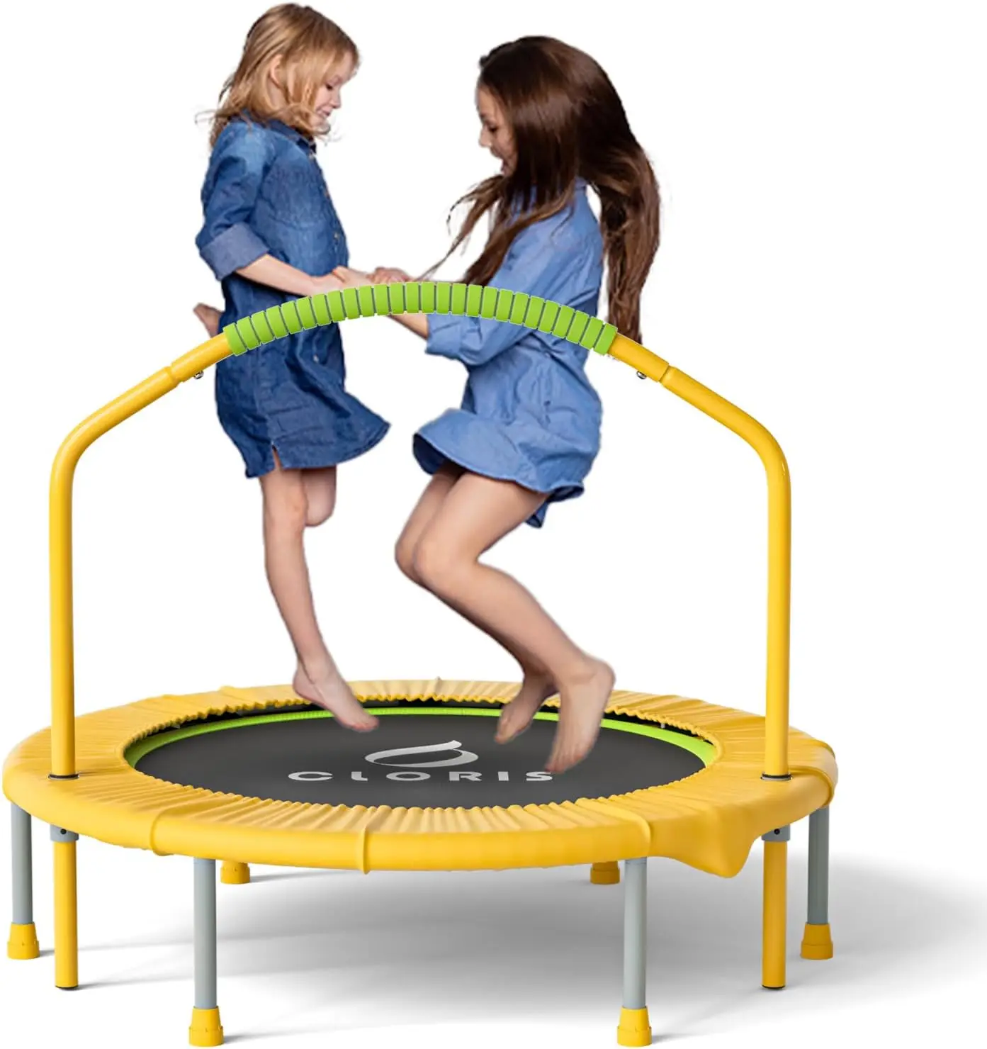 38in Folding Trampoline Mini Rebounder Fitness Trampoline with Adjustable Foam Handle for Kids/Adult, with safty Padded