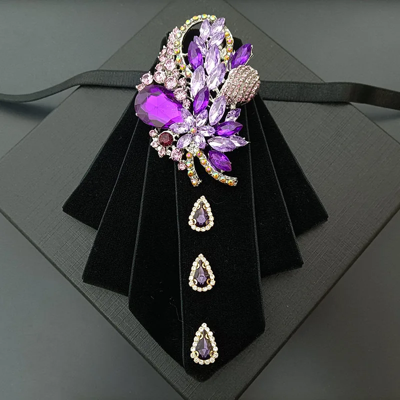 

Velvet Rhinestones Bow Ties French High-end Banquet Dress Tie Women's Clothing Shirt Accessories Men's Wedding Collar Flower