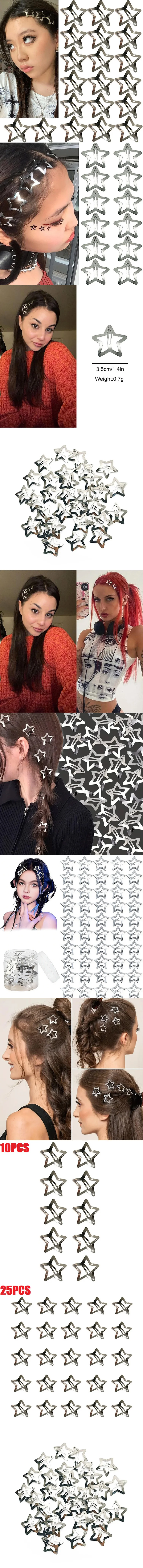 10/25 Stück Metall-Stern-Haarspange für Mädchen Y2K Babe Silber BB Bang Haarspange Vielseitige Wassertropfen-Haarspange XKBJ08 – Detail 1