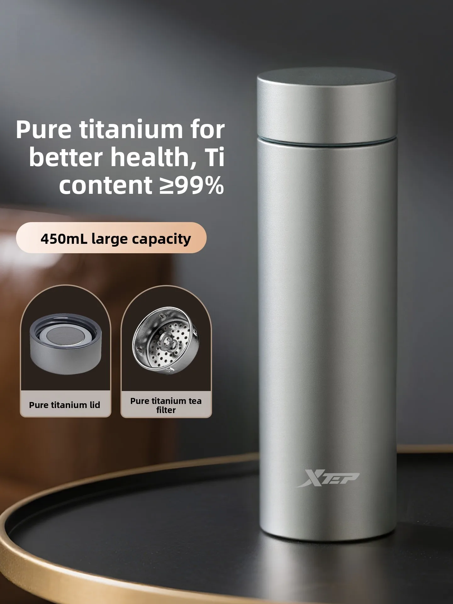 

XTEP Titanium Tea Cup Large Capaci Insulated Portable Men Women Version High Aesthetic Value Tea Water Separation Cup