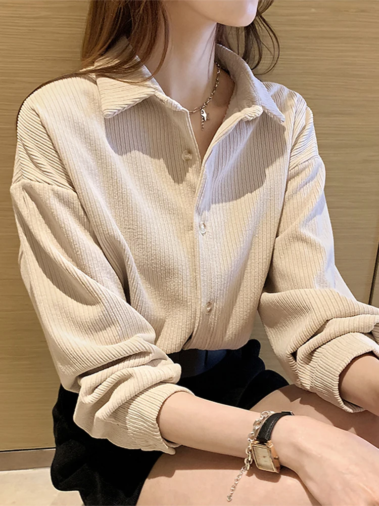 

Women's Corduroy Shirt Long Sleeve Thickened Base Layer Top Spring Autumn Winter Fashionable Inner Wear Outerwear Korean Style