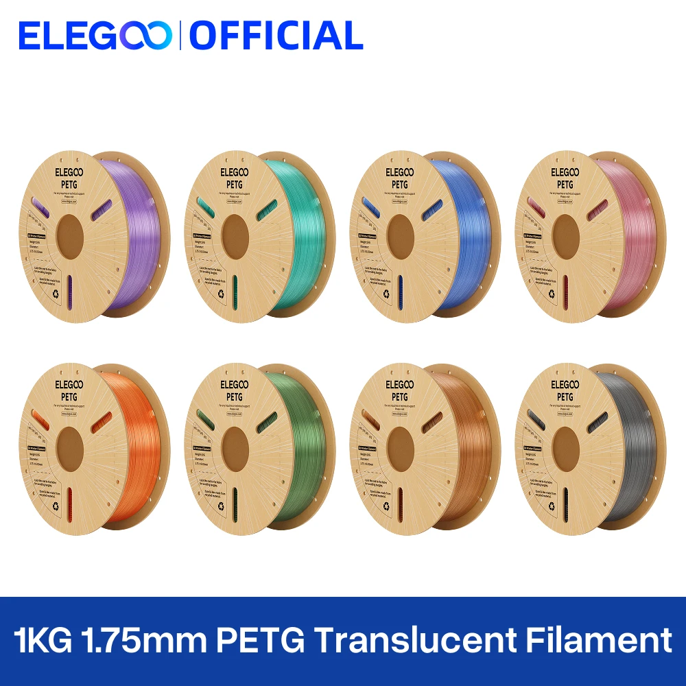 Filamento PETG ELEGOO 1.75mm Transparente Cinza 1KG, Filamento Translúcido para Impressora 3D de Alta Precisão, Compatível com a Maioria das Impressoras 3D FDM