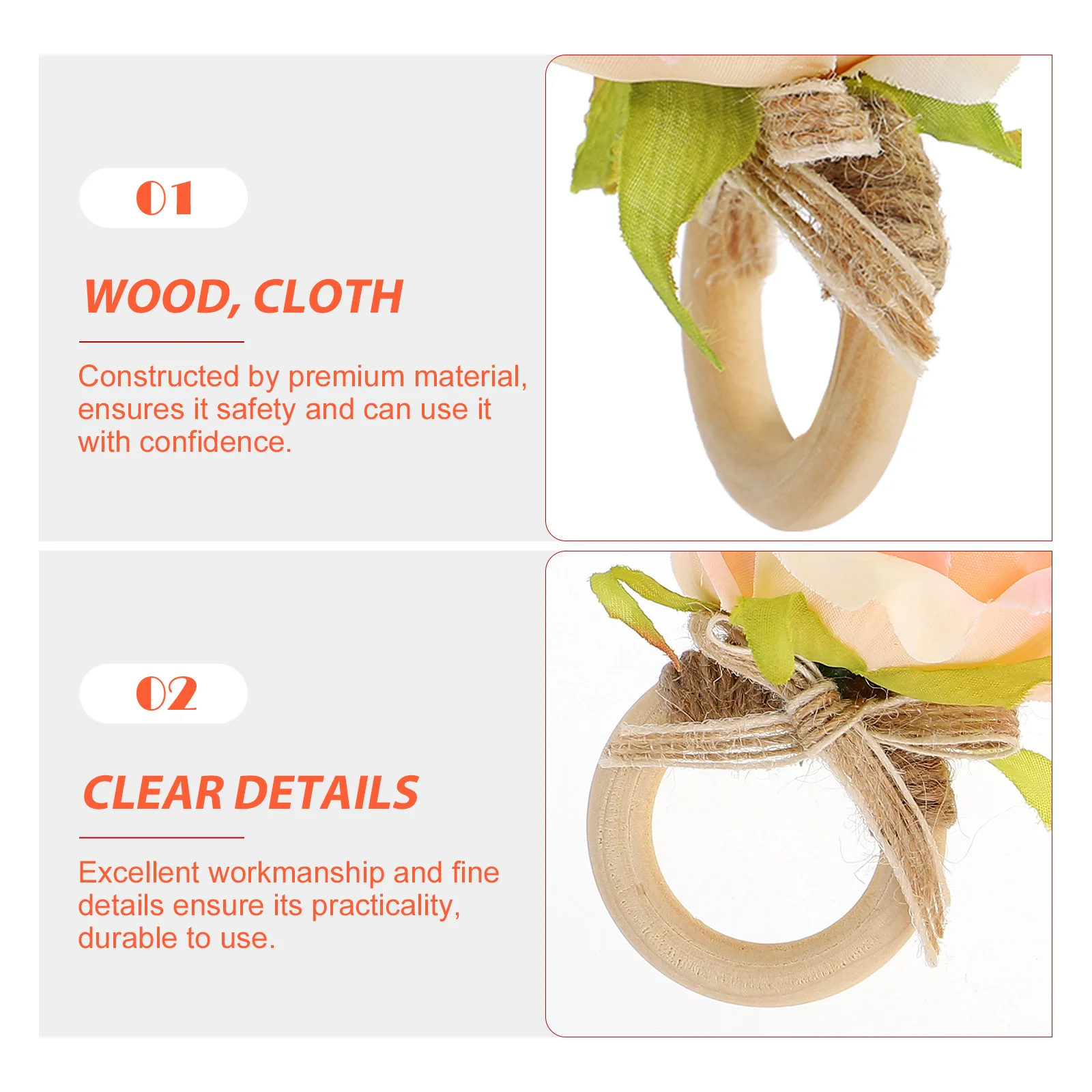 

2 Pcs Napkin Holder Gold Ring Floral Holders for Table Wedding Wood Banquet Decor Bride Decoration