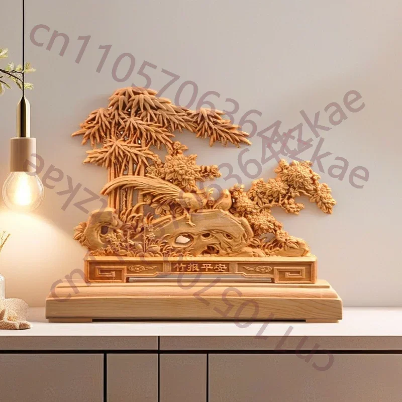 Wooden Welcome Bird Bamboo Newspaper Safety Decoration Ornaments Solid Wood Carving Home Living Room, Desktop Decoration Artwork