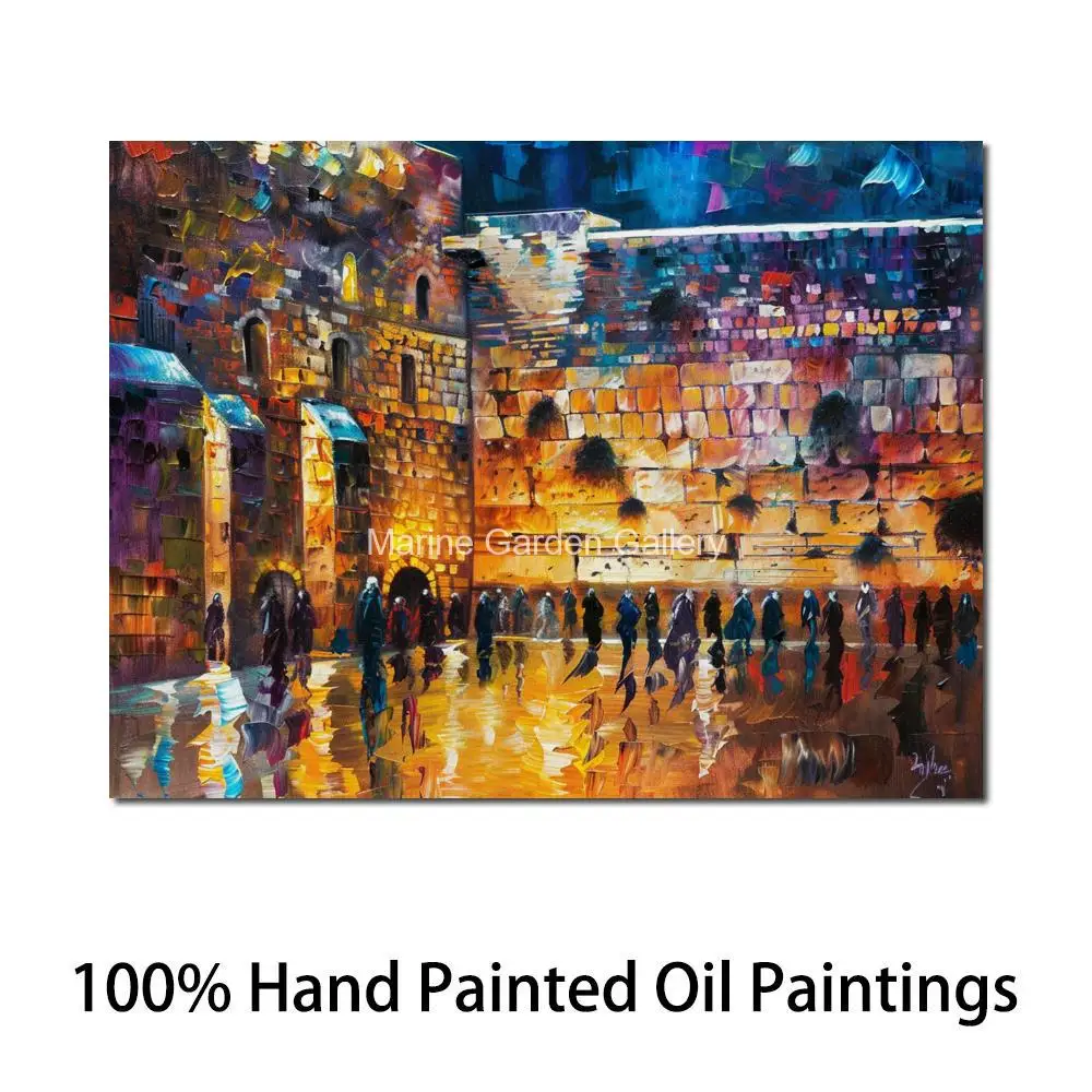 

Jewish Canvas Art Wailing Wall Handmade Oil Painting Jerusalem Artwork Contemporary Abstract Landscape Living Room Decor Large