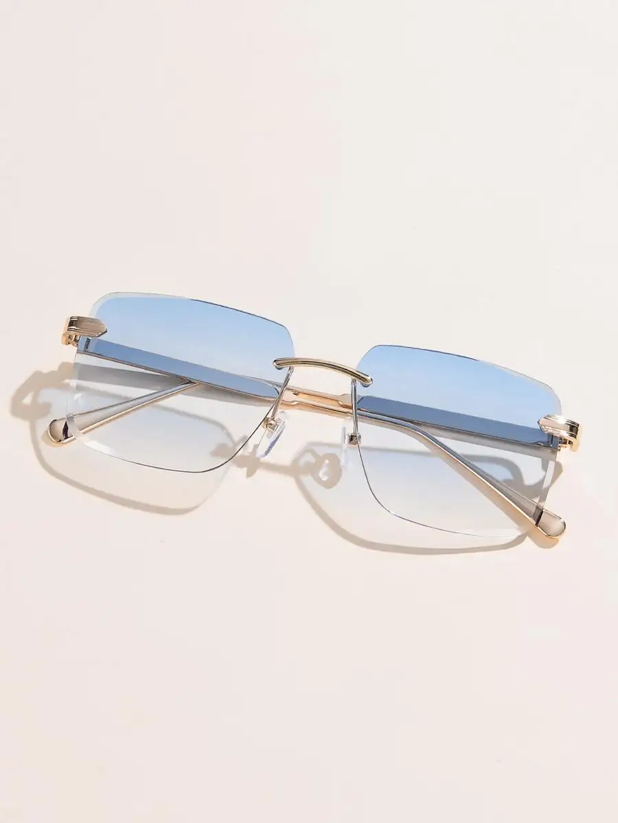 1pc Women Fashion Gradient Color Rimless Square Frame Fashion Glasses, Accessory For Travel And Daily Wear Beach Accessories