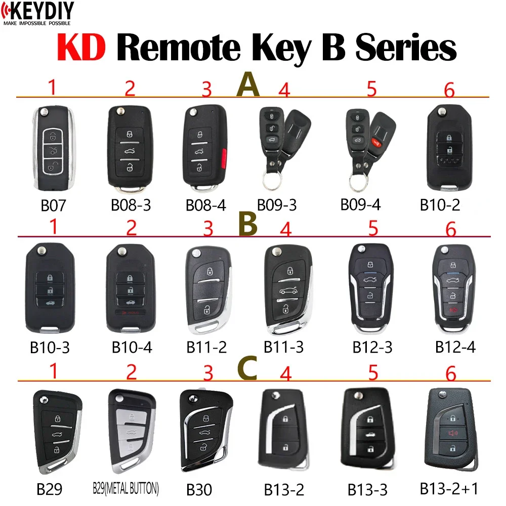 

KEYDIY B01 B07 B09 B10-2 B10-3 B10-4 B11-2 B11-3 B12-3/4 B13 B29 B30 Универсальный пульт дистанционного управления серии B для KD-X2/KD900/MINI KD