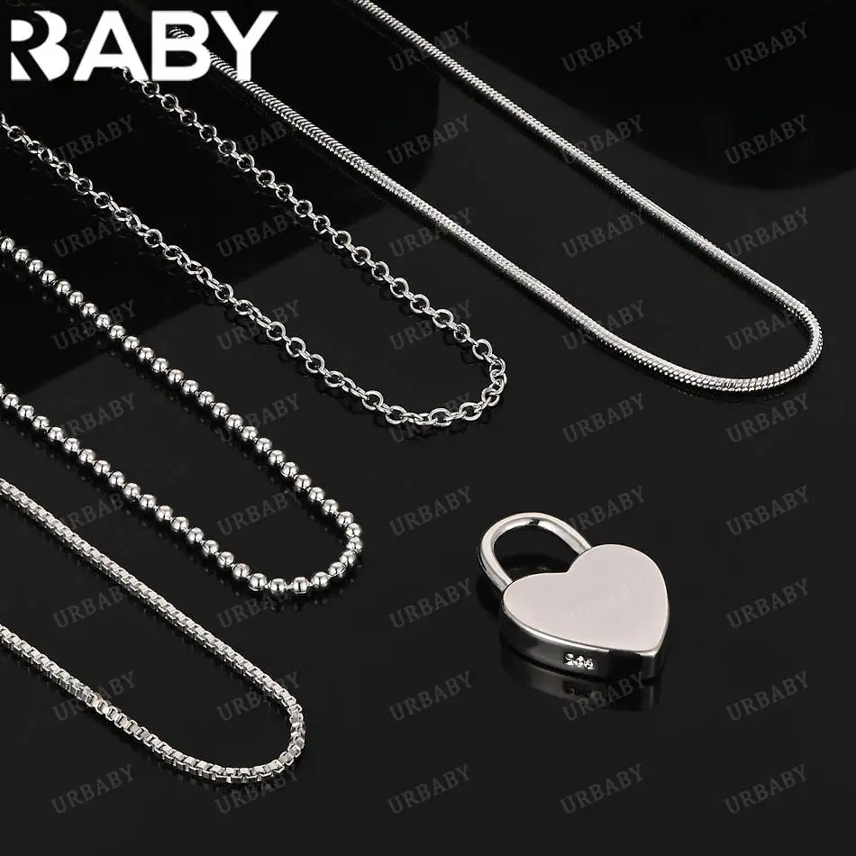 

URBABY 40-75cm 925 Sterling Silver Love Lock Pendant Necklace For Women Anniversary Gift Popular Wild Fashion Romantic Jewelry