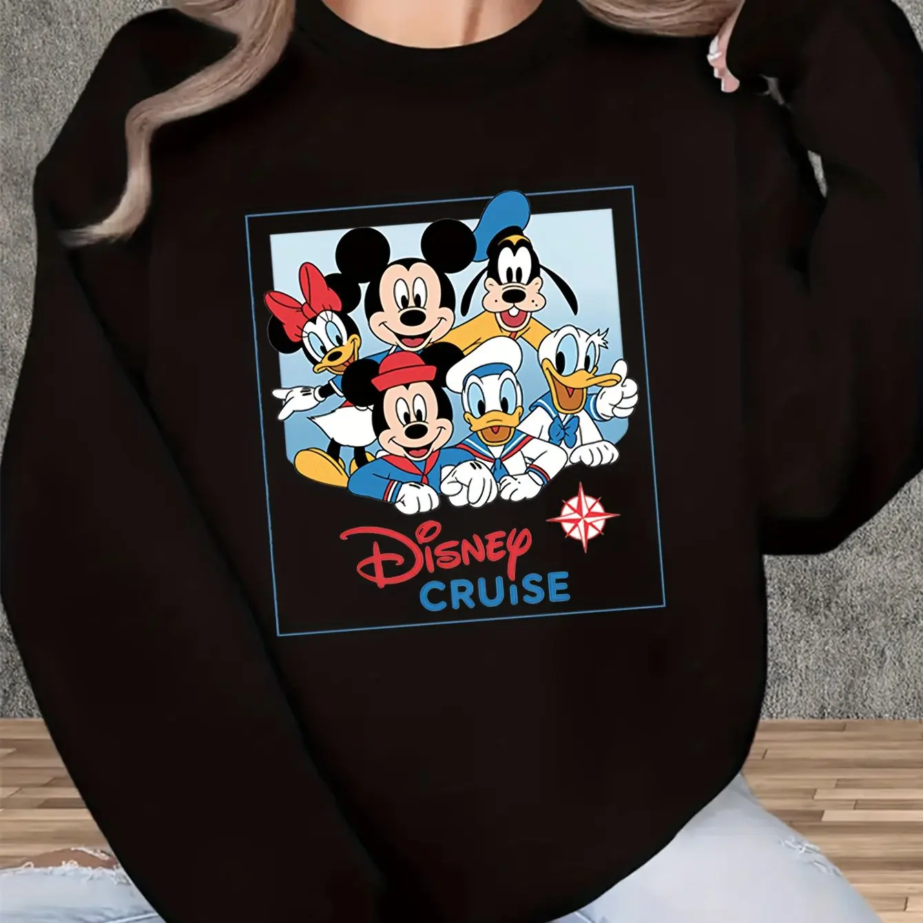 سترة ديزني ميكي ماوس النسائية ذات الرقبة المستديرة بلوفر للجنسين من الصوف كاجوال للخريف والشتاء ملابس الشارع كبيرة الحجم