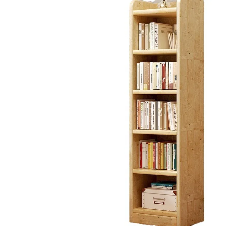 

All solid wood bookshelf storage floor corner bookcase household narrow seam edge storage integrated wall simple cabinet