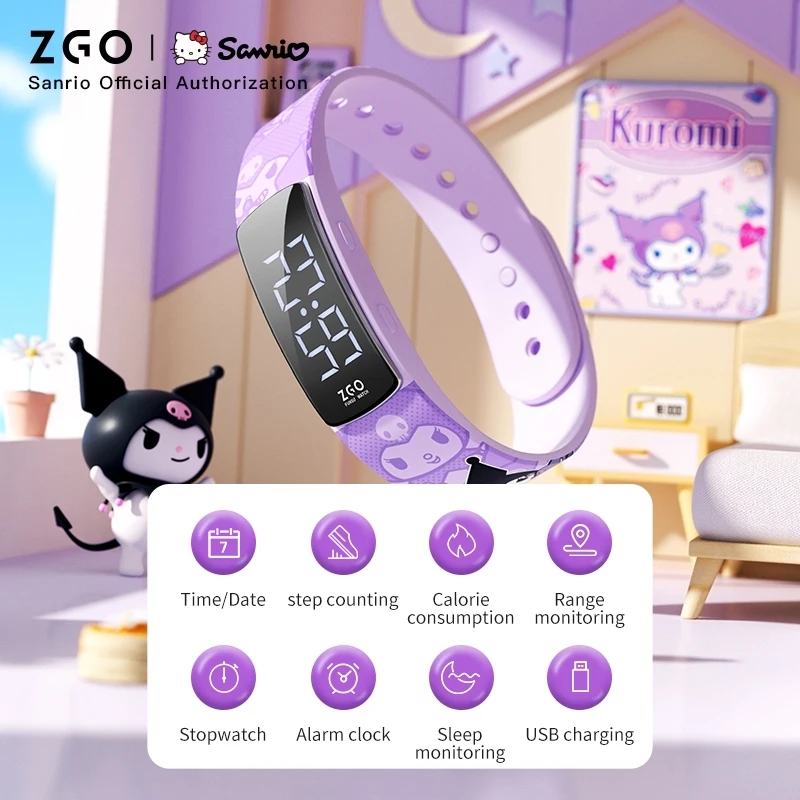 ZGO Sanrio Kuromi Kids Smartwatch for Girls, Multifunctional Sports Watch, Stylish Electronic Wristband for Students Gift  6262
