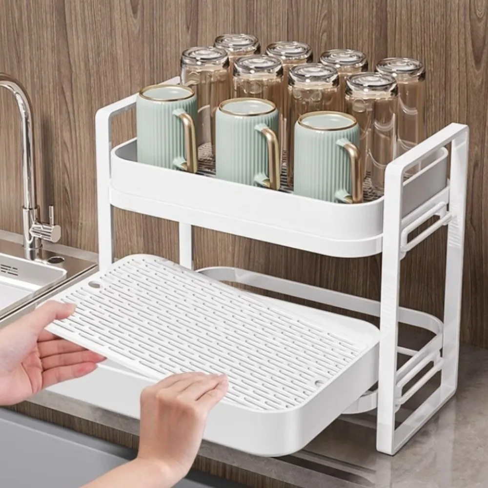 

Multifunctional 2Tier Cup Organizer Saving Space Dishwashing Rack Tea/Coffee Cup Stand Thickened Large Capacity Cup Drying Rack
