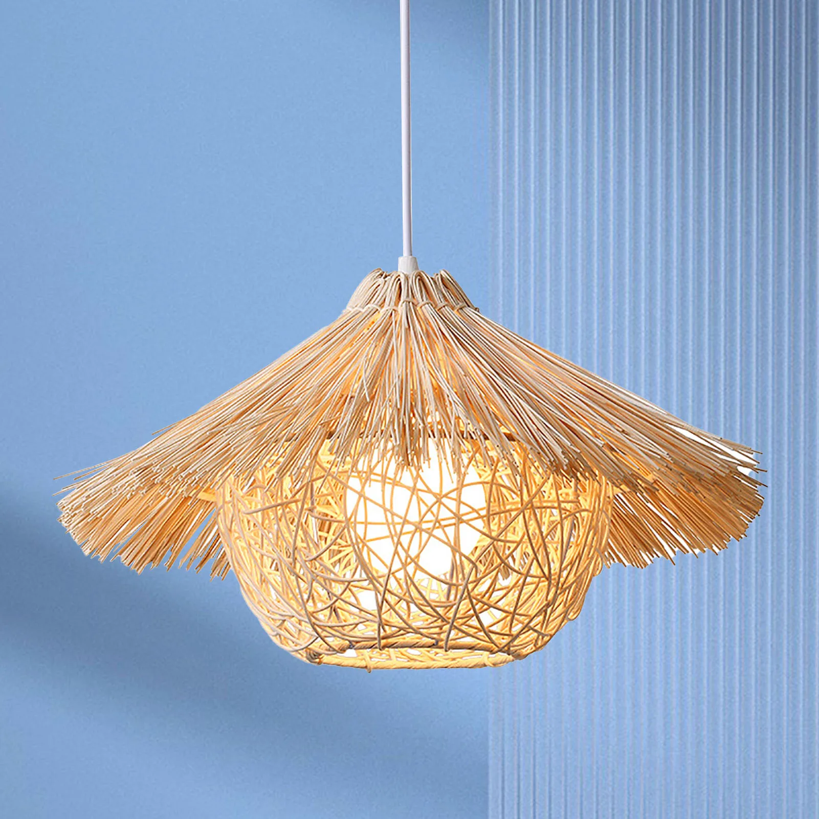 ZK40 Woven Pendant Light Rustic Rattan Hanging Lamp Decorative Exquisite Pendant Lamp for Bedroom Guesthouses Restaurant