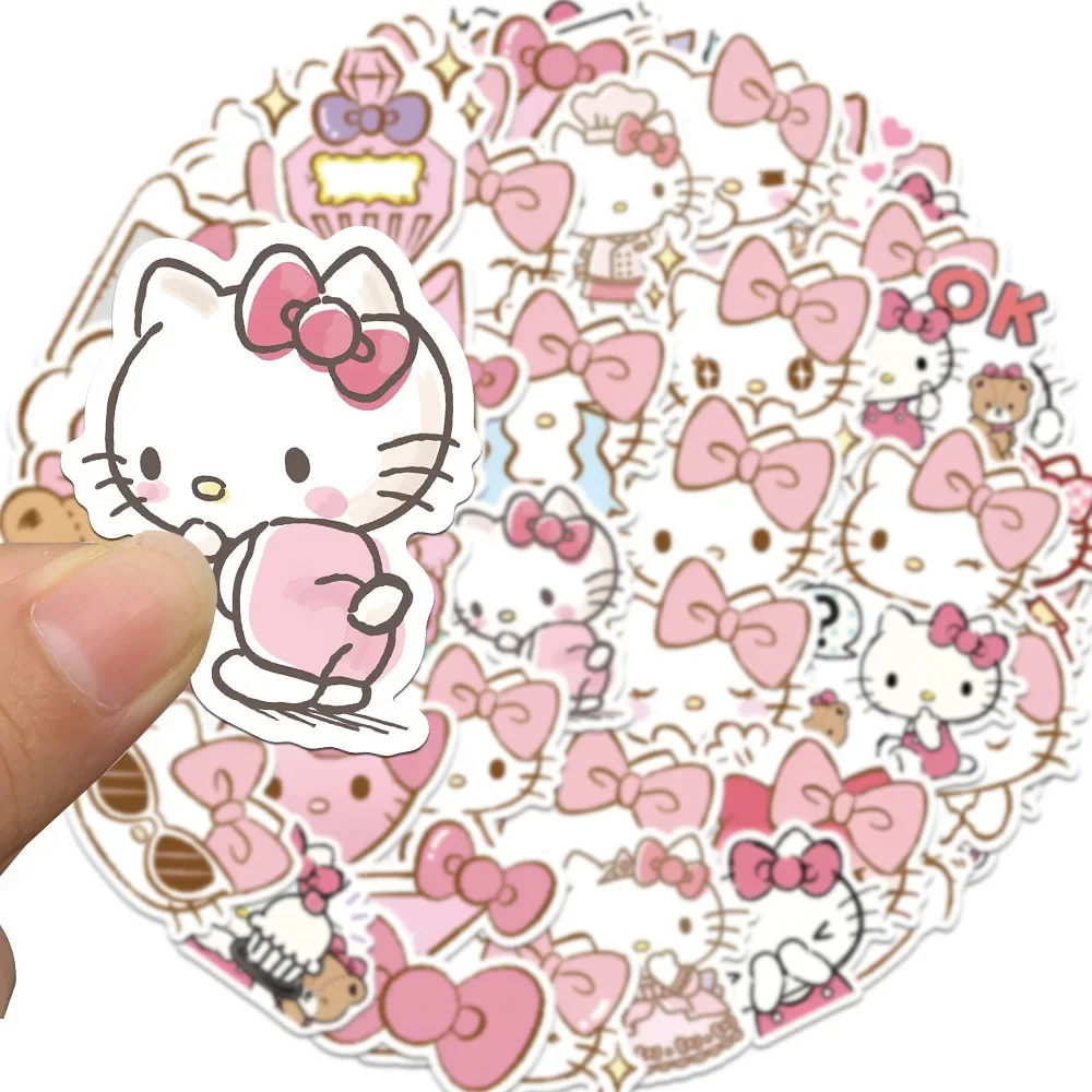 50 pçs kawaii olá kitty adesivos estilo rosa dos desenhos animados graffiti sanrio meme adesivo portátil telefone guitarra carro bicicleta decalques brinquedo