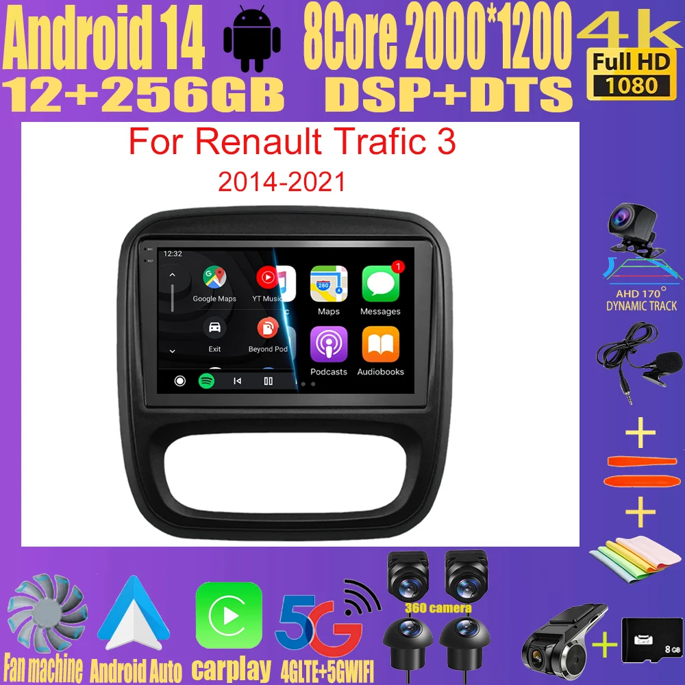 Android 14 Auto Car Radio For Renault Trafic 3 2014-2021 For Opel Vivaro B 2014-2018 Multimedia Video Player Navigation GPS DSP