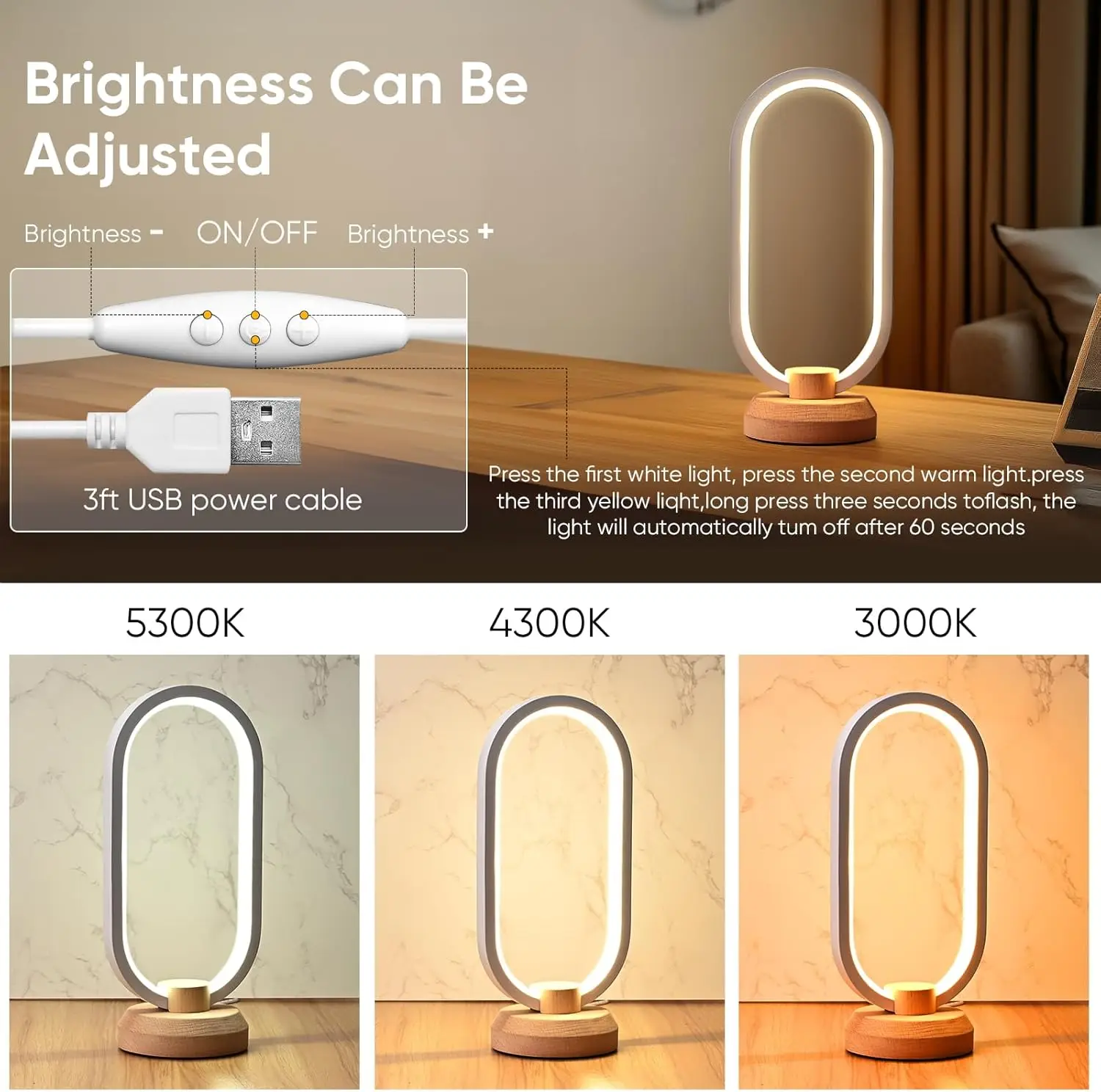 Lampe de bureau LED moderne, lampe de table en bois à intensité variable pour chambre à coucher, veilleuse créative et décoration d'intérieur