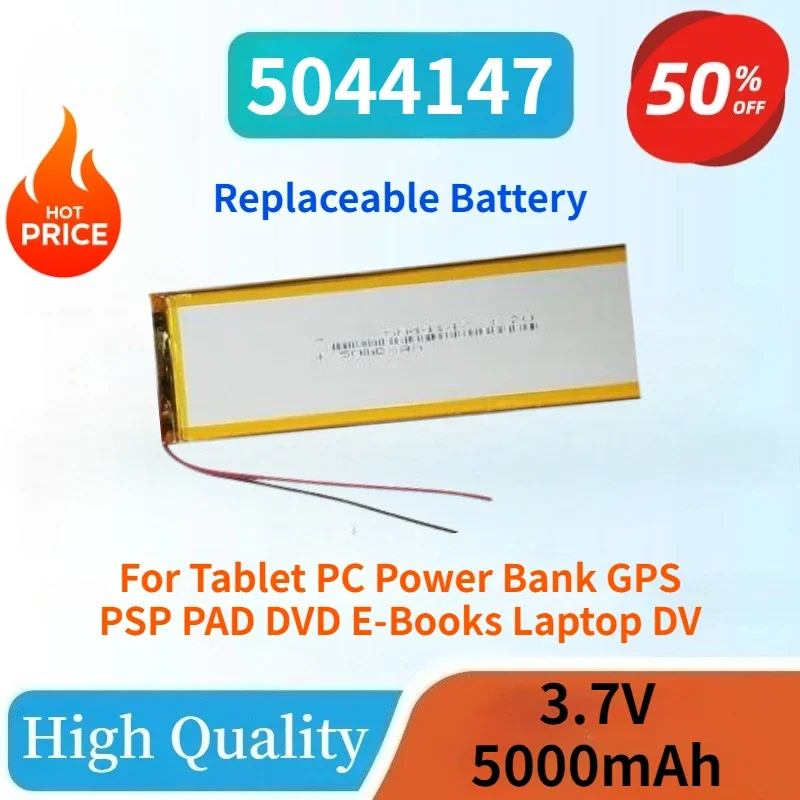 

New 3.7V 5000mAh 5044147 Polymer Lithium Rechargeable Battery Cells for Tablet PC Power Bank GPS PSP PAD DVD E-Books Laptop DV