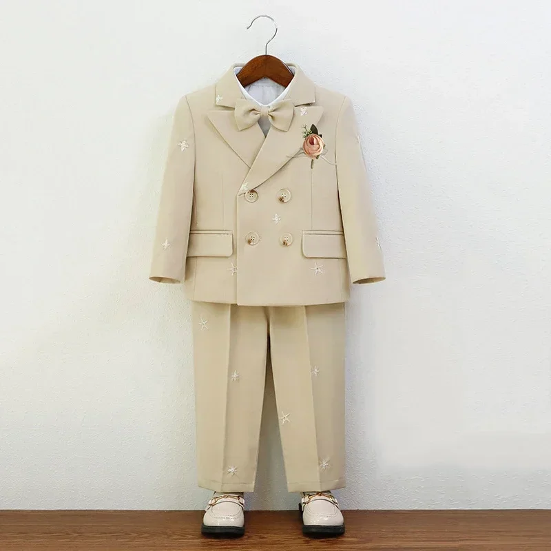 Boys Suits for Weddings Fashion Khaki Classic Host Piano Speech Performance Costume for Children Formal Kids Birthday Tuxedo 8 Y