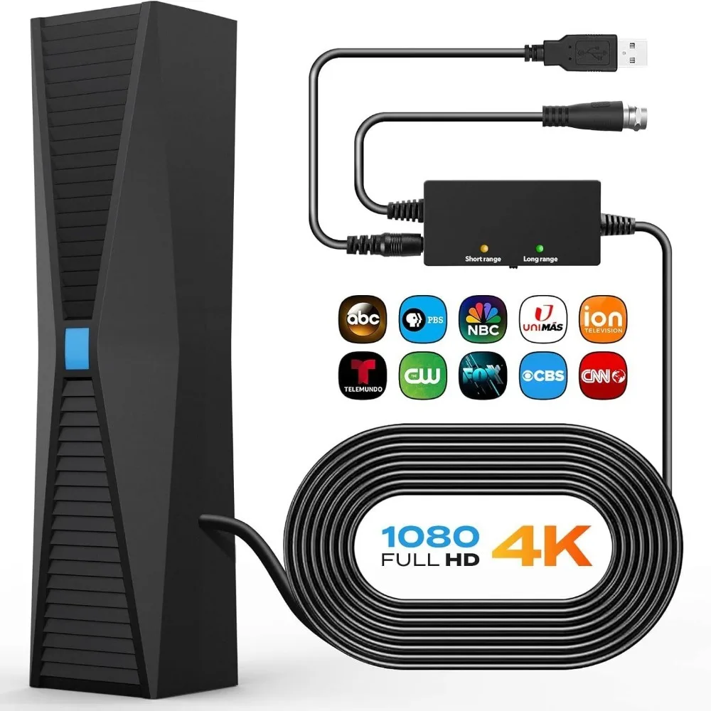 هوائي للتلفزيون الذكي للقنوات المحلية طويلة المدى، هوائي رقمي HDTV لجميع التلفزيون الذكي/القديم يدعم 4K 1080P HD DVB-T2