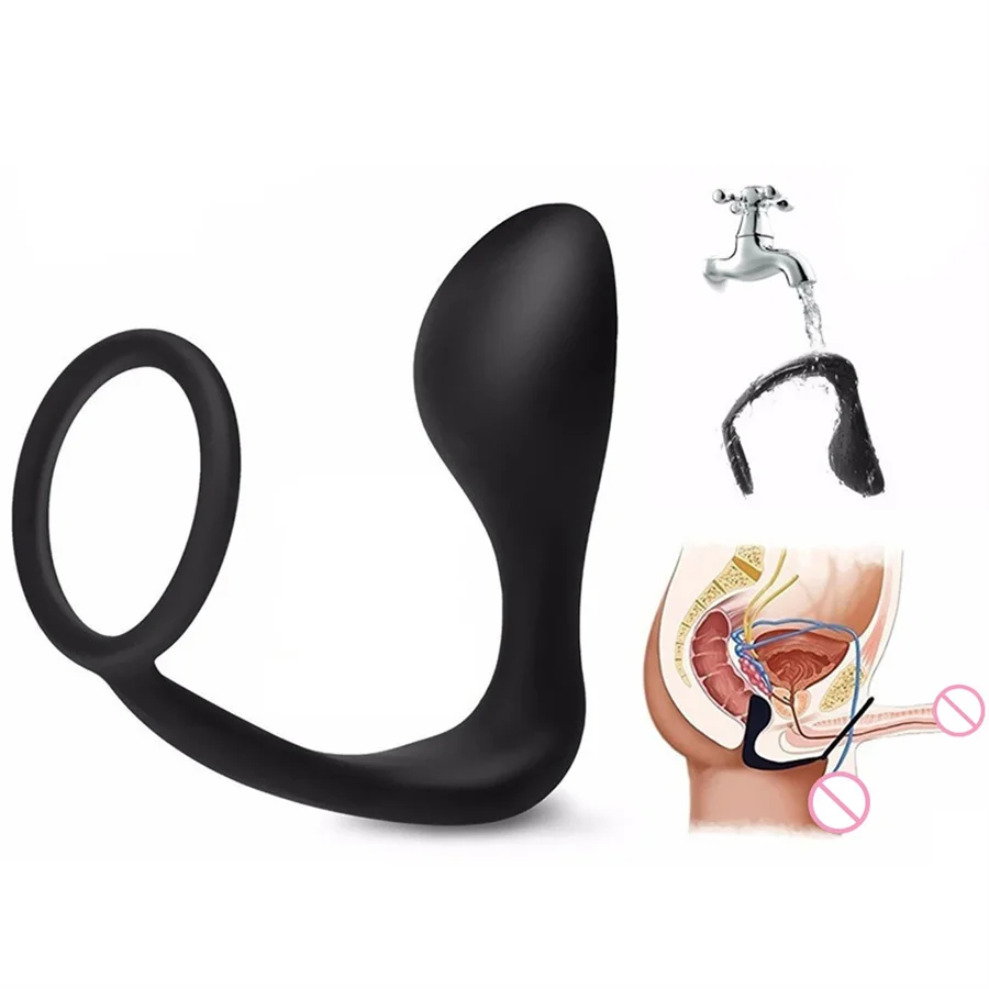 Masculino massagem de próstata anal plug silicone atraso ejaculação duplo pênis anel butt plug galo anel brinquedos sexuais para homens gay fetiche