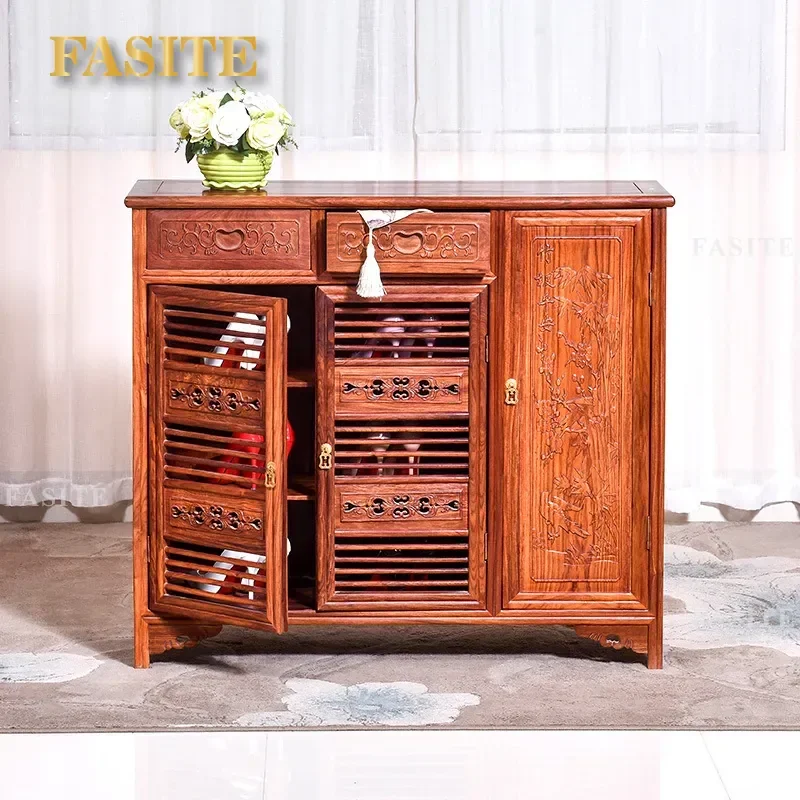For Mahogany Rosewood Shoe Cabinet Chinese Style Foyer Entrance Storage Cabinet Solid Wood Entryway Organizer Furniture