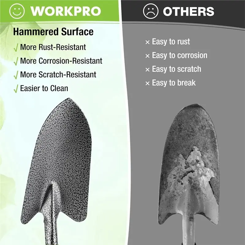 GIGI Garden Tool Set With Soft Handles Heavy Duty Hand Tools Including Trowel, Rakes, 2-In-1 Hoe And Crack Weeder