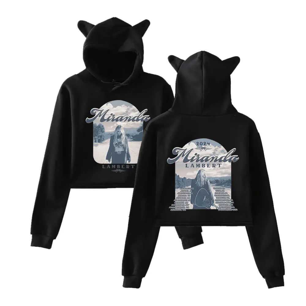 Miranda Lambert 2024 Tour Cat Ear Hoodie Women Long Sleeve Sweatshirts Casual Streetwear Crop Tops