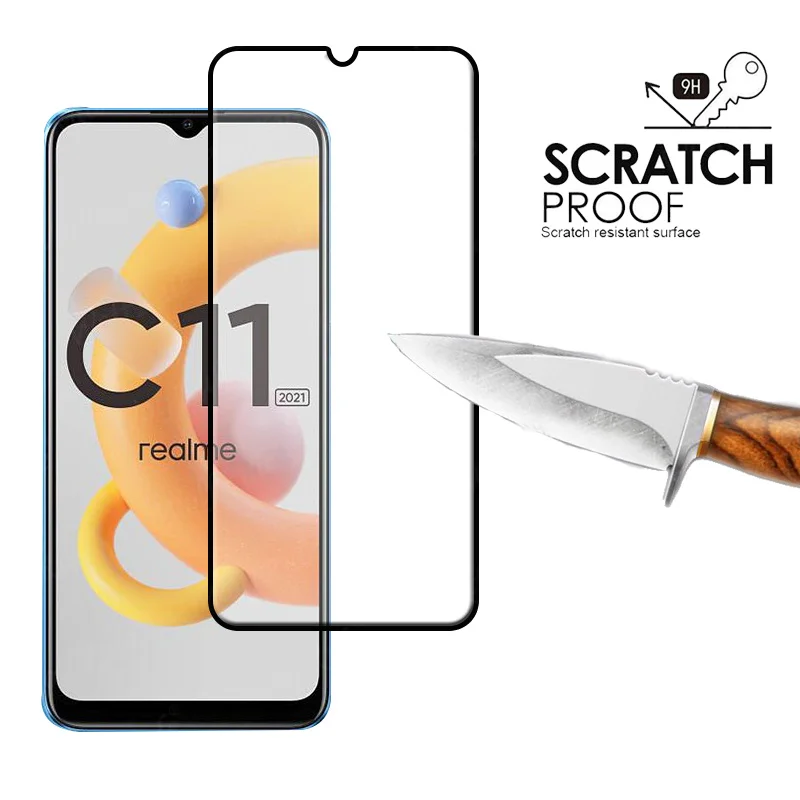 4-in-1 For Realme C11 2021 Glass For OPPO Realme C11 2021 Full Cover HD Film Screen Protector For Realme C21 C20 C11 Lens Glass