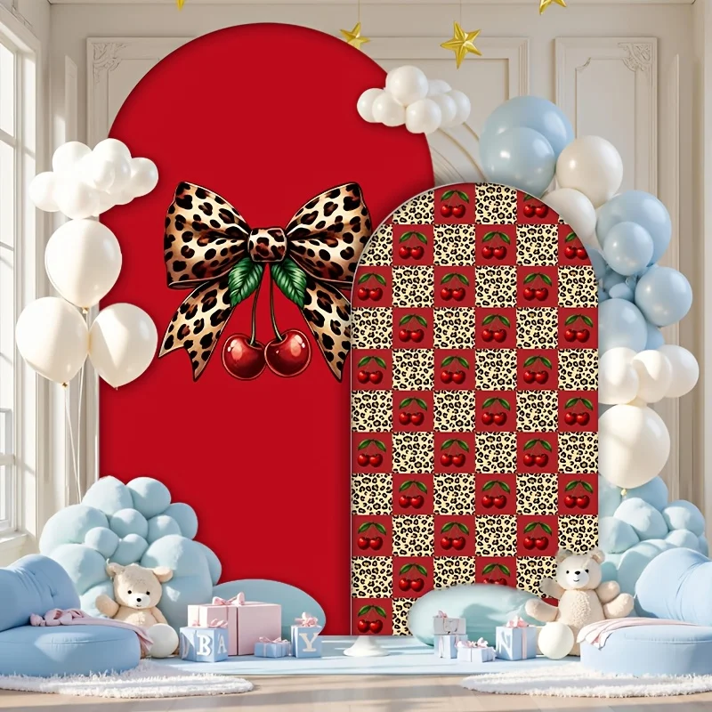 Mocsicka Girls 30th 40th Birthday Party  Arch Cover Backdrop Cherry Martini Bow Leopard Print Photography Background Photobooth